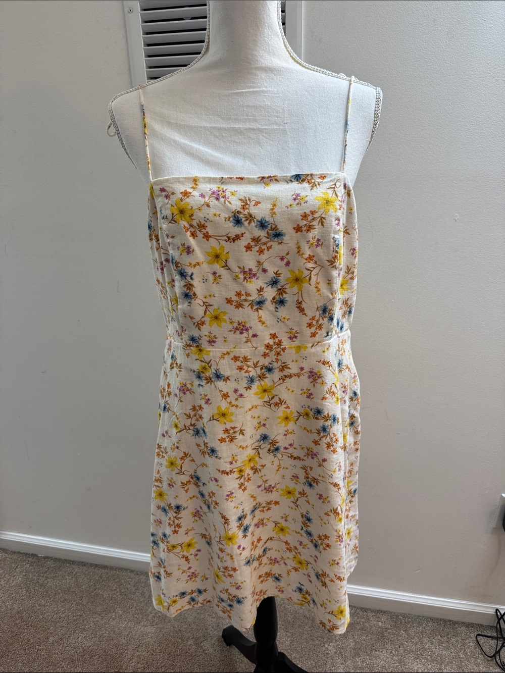 Old Navy Floral Spaghetti-Strap Midi Dress in Cream, Yellow, Blue